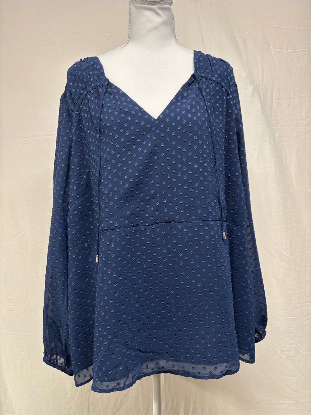 Penningtons Navy Blue V-Neck Long Sleeve Textured Blouse